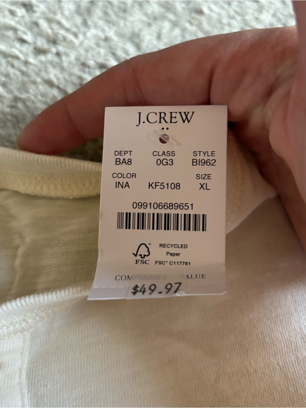 J. Crew Two-Tone Henley Long Sleeve Shirt NEW White Body Navy Sleeves XL Men’s - Picture 3 of 4